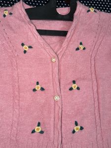 Chic Pink Embroidered Cardigan