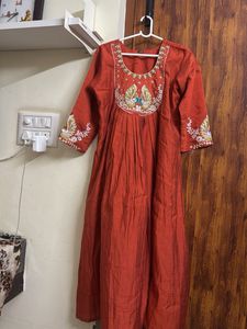Orange Embroidered Kurta set with dupatta