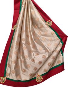 (No blouse) Elegant Beige Saree with Red Border