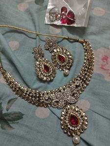 Elegant Kundan Necklace, Bangalore and Earring Set