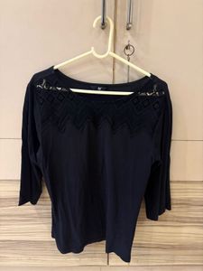 FIG Black Top with Lace Detail – Size L