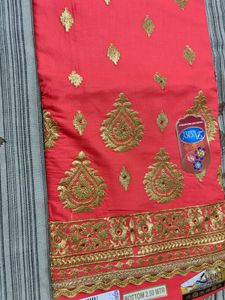 Orange Embroidered Dress Material