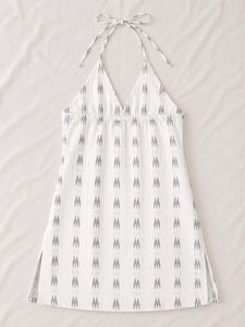 White Halter Neck Printed Short Kurti