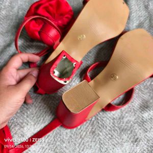 N. Red Rose Embellished Block Heels