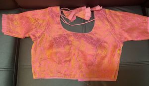 Pink Brocade Readymade Saree Blouse