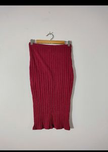 Burgundy Ribbed Knit Pencil Skirt