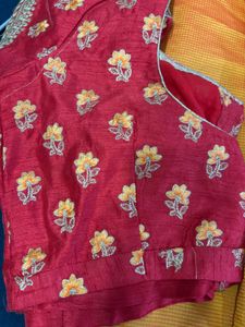 Elegant Yellow Saree with Red Blouse