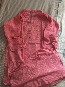 Pink Printed cotton cord set for women