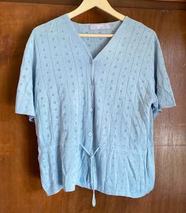 Light Blue Knit Button-Up Top