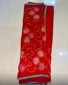 Beautiful Red Embroidered Saree