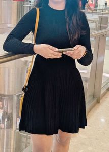 Chic Black Ribbed Knit Dress