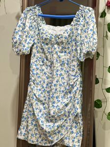 Chic Floral Print Puff Sleeve Ruched Dress
