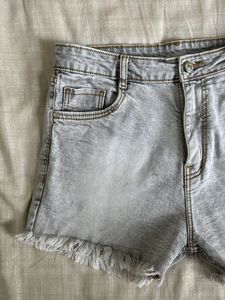 Washed Denim Distressed Shorts