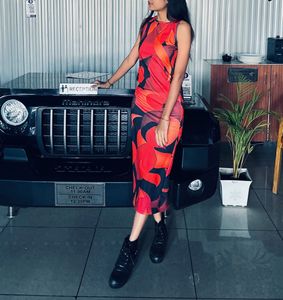 Red &amp; Black Midi Dress