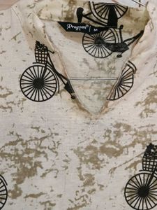 Cream Bicycle Print Kurta