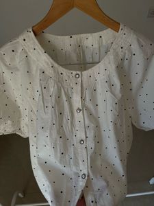 White Polka Dot Puff Sleeve Top