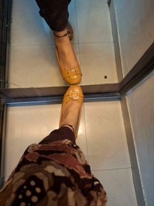 Tan Ballet Flats with Buckle Detail