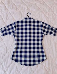 Blue &amp; White Checked Casual Top