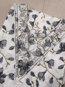 White Cooton Kurtas with mirror and sequence work