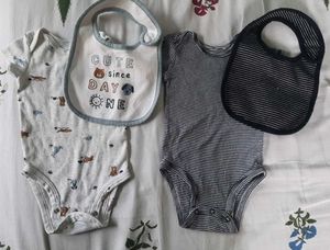 Set of 2 Baby Bodysuits and Bib & 1 free Onesie