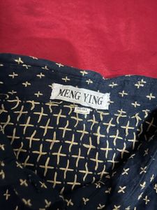Navy Blue Printed Button-Up Shirt