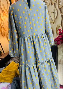 Grey Polka Dot Tiered Midi Dress
