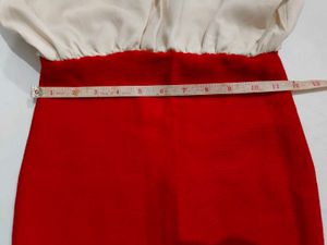 Chic Red &amp; Off-White Long Sleeve Dress