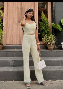 Stylish Textured Crop Top & Pants Set