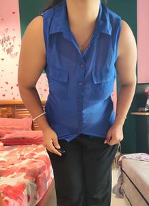 Blue Sleeveless Collared Shirt