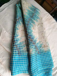 used Stylish Blue &amp; Yellow Checkered saree