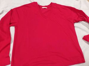 Red V-Neck Long Sleeve Top