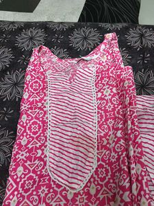 Vibrant Pink Kurta Set with Striped Pants
