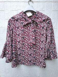 Burgundy Floral Bow Top