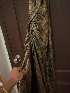 Metallic Gold Ruched One-Shoulder Dress