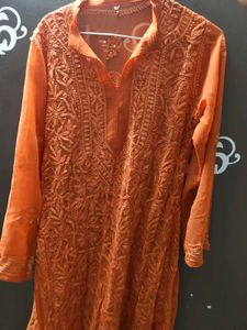 Rust Orange Chikankari Kurta