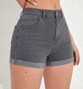 High Waisted Rolled Hem Denim Shorts