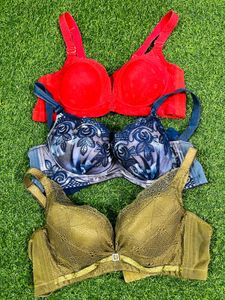 34 size padded Bras Set (Red, Blue, Olive)
