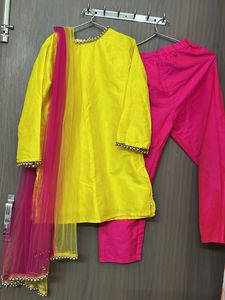 silk Vibrant Yellow Kurta Set for 6-8 yr