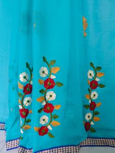 Beautiful Turquoise Embroidered Saree