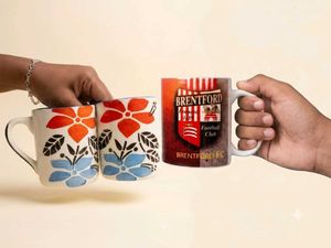 Floral & football Ceramic Mugs (Set of 2 or3 or1)