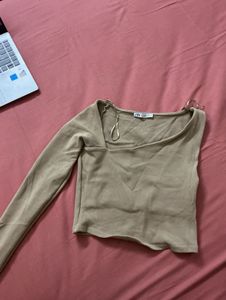 ZARA Stylish Beige  one Long Sleeve Top