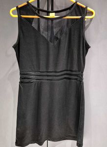 Sleek Black Sheer Panel Dress (length 31 inches)