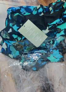 Blue Star Print Ruffle Chiffon Blouse