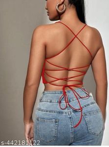 Red Lace-Up Crop Top