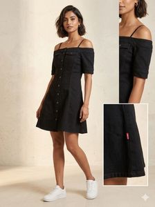 Chic Black Off-Shoulder Button-Up Dress