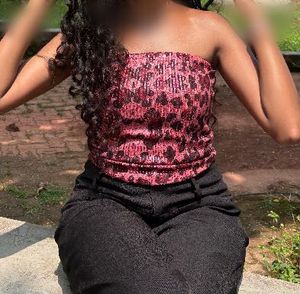 Red Leopard Print Sequin Strapless Corset Top