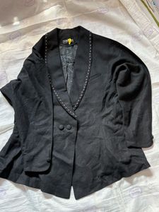 Chic Black Blazer with Studded Collar