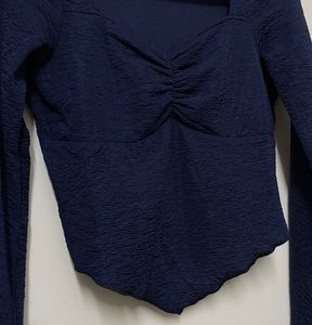 Navy Blue Bell Sleeve Crop Top