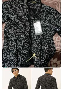 Unique Graphic Print Button-Up Shirt