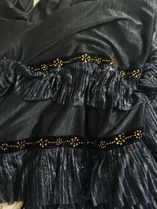Elegant Blue Ruffled Saree with black blouse